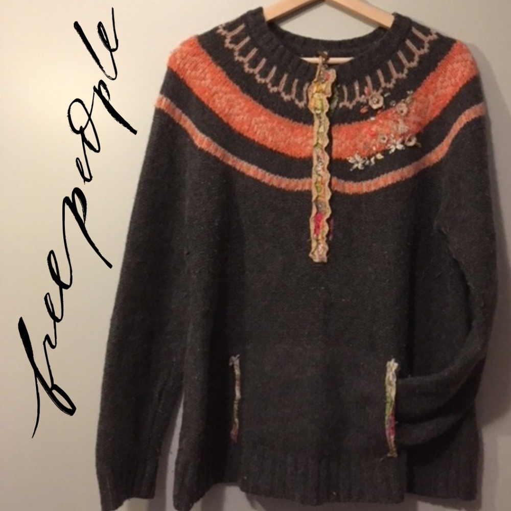 Free People Embellished Wool Sweater LG